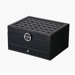 CEMONT Black PU Leather Jewelry Storage Box with quilted Top and Key EUC Key
